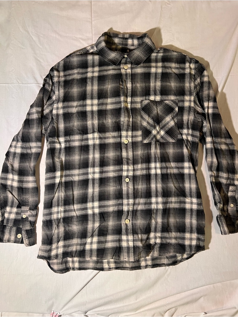 Men's Black & White Plaid Button-Up Shirt